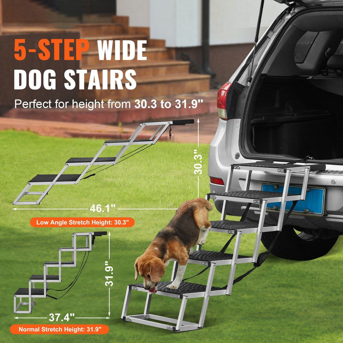 Summit Reach Aluminum Dog Car Steps – 5-Step